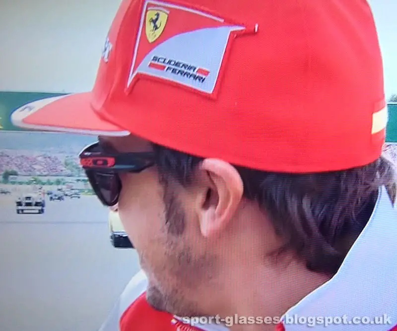 Fernando Alonso Side view of Ferrari Oakley Garage Rock Sunglasses at 2014 Spanish GP