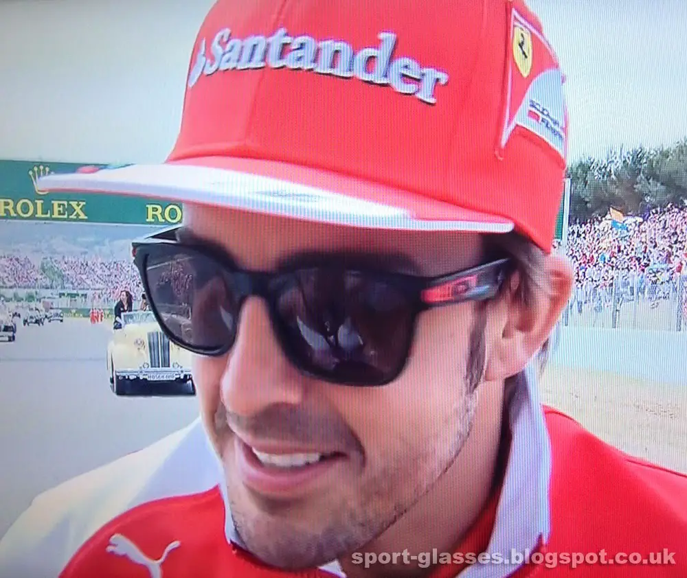 Fernando Alonso wearing Special Edition Ferrari Oakley Garage Rock Sunglasses at 2014 Spanish GP