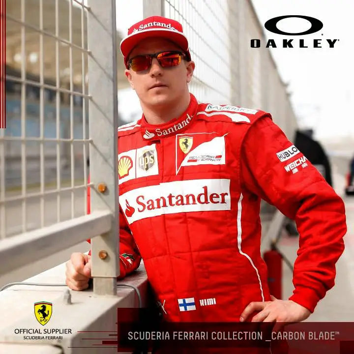Kimi Raikkonen wearing Special Edition Oakley Scuderia Ferrari Carbon Blade Sunglasses