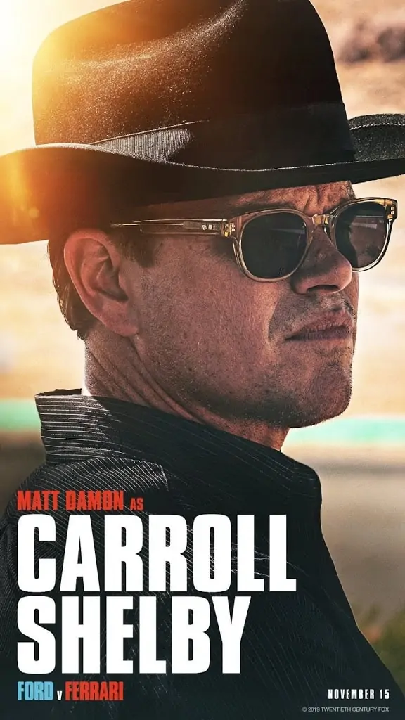 Matt Damon as Carroll Shelby wearing Sunglasses in Ford v Ferrari - aka LeMans 66